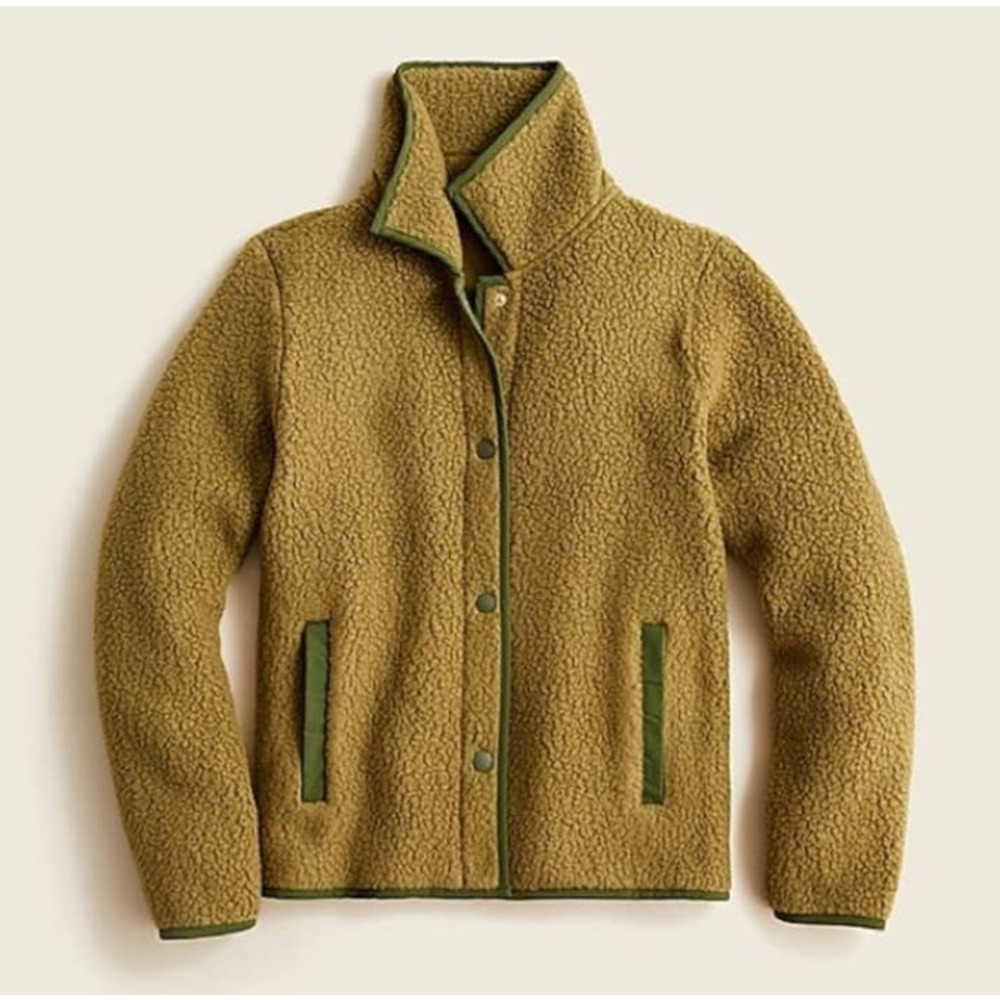 J. Crew Polartec Fleece Snap Front Frosty Olive Roomy Jacket Size XXL